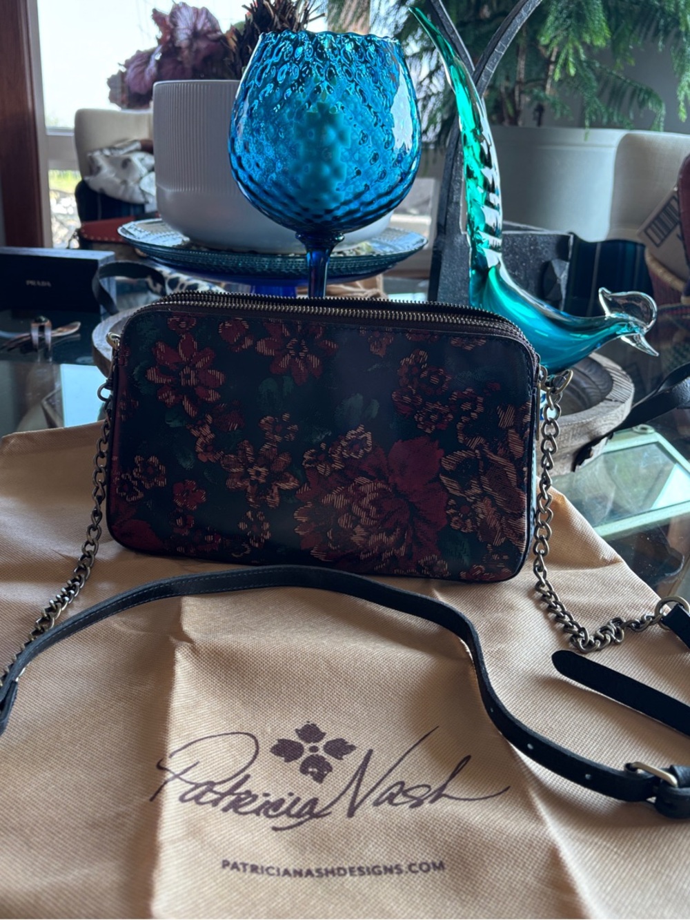 Patricia Nash Dark Floral Jacquard Crossbody in Burgundy and Green - Picture 1 of 8